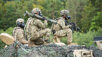 Soldiers with the 703rd Brigade Support Battalion react to a simulated chemical attack during Combined Resolve XIV, Sept. 25, 2020, at the Joint Multinational Readiness Center in Hohenfels, Germany. Combined Resolve XIV is a Headquarters Department of the Army directed Multinational exercise designed to build 2nd Armored Brigade Combat Team, 3rd Infantry Division’s readiness, and enhance interoperability with allied forces to fight and win against any adversary. (U.S. Army photo by Sgt. Meighan Herzberg)