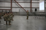 Indiana National Guard Brig. Gen. Dale Lyles, the adjutant general, speaks to Citizen-Soldiers Oct. 30, 2020, on the importance of their mission supporting long-term care facilities throughout the state for the rest of the year. More than 1,300 members of the Guard will assist with COVID-19 testing and other measures at the facilities.