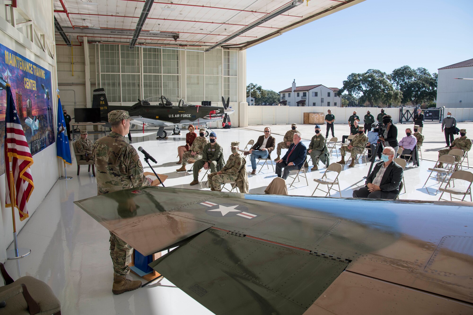 Maj. Gen. Craig Wills, Nineteenth Air Force commander, speaks during the Nineteenth Air Force Maintenance Training Center activation ceremony Oct. 29, 2020, at Joint Base San Antonio-Randolph, Texas.