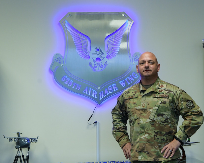 Chief Master Sgt. Jason Colón, 628 Air Base Wing Command Chief, poses for a portrait at the Wing Headquarters Building at Joint Base Charleston, S.C. Aug. 28, 2020. Colón rose through the ranks as a Special Operations Weather Technician and has been in the Air Force for 30 years.