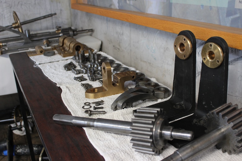 As the clock is disassembled for the preservation process pieces are carefully laid on a table in the top of the Clock Tower so they can be reassembled in proper order.