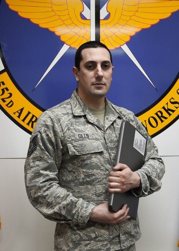 Tech. Sgt. Jason Gillo, a 552nd Air Control Networks Squadron software development lead, created the design of the Micro Ground System. The new software product, which is housed on a USB, saves the Air Force about $900,000 and removes the need to palletize and psychically safeguard 12,000 pounds of equipment (U.S. Air Force photo by 1st Lt. Ashlyn K. Paulson).