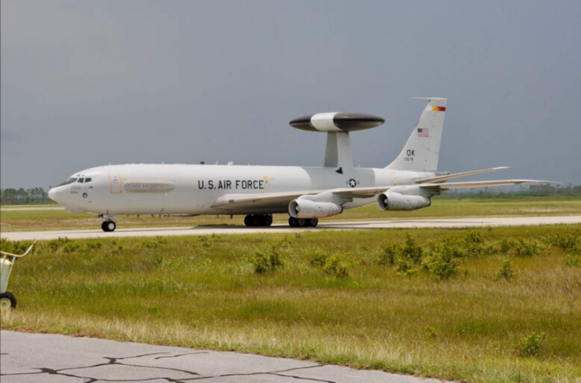 An E-3 Sentry lands at Tyndall AFB for the first ever COMBAT Sentry Weapons System Evaluation Program. This is the exercise was the Micro Ground System was tested (U.S. Air Force photo by 1st Lt Savanah Bray)