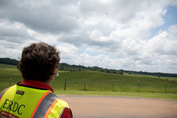 Shea Hammond, a member of the U.S. Army Engineer Research and Development Center (ERDC) Environmental Laboratory’s (EL) Unmanned Aerial Systems (UAS) team, monitors a Light Detection and Ranging (LiDAR) data-collecting aircraft as it begins its survey of a section of the Bayou Pierre watershed near Vicksburg, Mississippi. Researchers from the ERDC’s Coastal and Hydraulics Laboratory recently collaborated with the EL UAS team for a project to develop a rapid watershed assessment approach using the remote sensing technology.