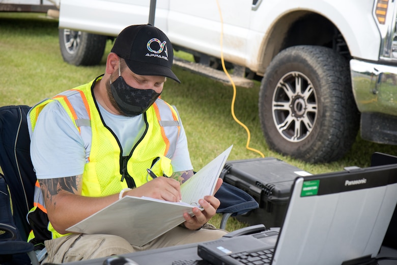 Kenneth Matheson, a member of the U.S. Army Engineer Research and Development Center (ERDC) Environmental Laboratory’s Unmanned Aerial Systems (UAS) team, prepares a flight plan for a UAS data collection mission over a section of the Bayou Pierre watershed near Vicksburg, Mississippi. Researchers at the ERDC are currently developing a rapid watershed assessment approach using the remote sensing technology, and plan to compare the newly collected Light Detection and Ranging (LiDAR) data against existing LiDAR data to determine if any changes have occurred along the channel.