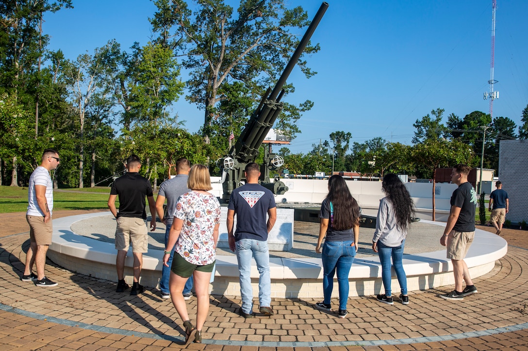 U.S. Marines with 2nd Marine Logistics Group attending the Corporal’s Leadership School on Marine Corps Base Camp Lejeune visit the Montford Point Marines Memorial in Jacksonville, North Carolina, Aug. 26, 2020. This year marks the 78th anniversary of when the first African-American recruits arrived on Montford Point in 1942 for Marine Corps recruit training, paving the way for approximately 20,000 African-Americans over the next 7 years to earn the title of United States Marine. (U.S. Marine Corps photo by Lance Cpl. Christian Ayers)