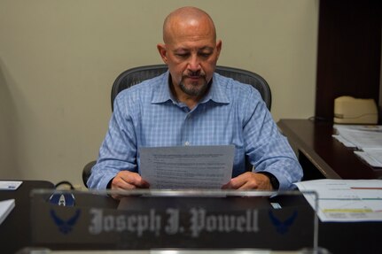 Joseph Powell, the 628th Air Base Wings privatized housing resident advocate, reviews documents Sep. 1, 2020 at Joint Base Charleston, S.C. The position was created in the fiscal year 2020 with the intention of providing an advocate for the residents of a military base to help them get issues resolved.