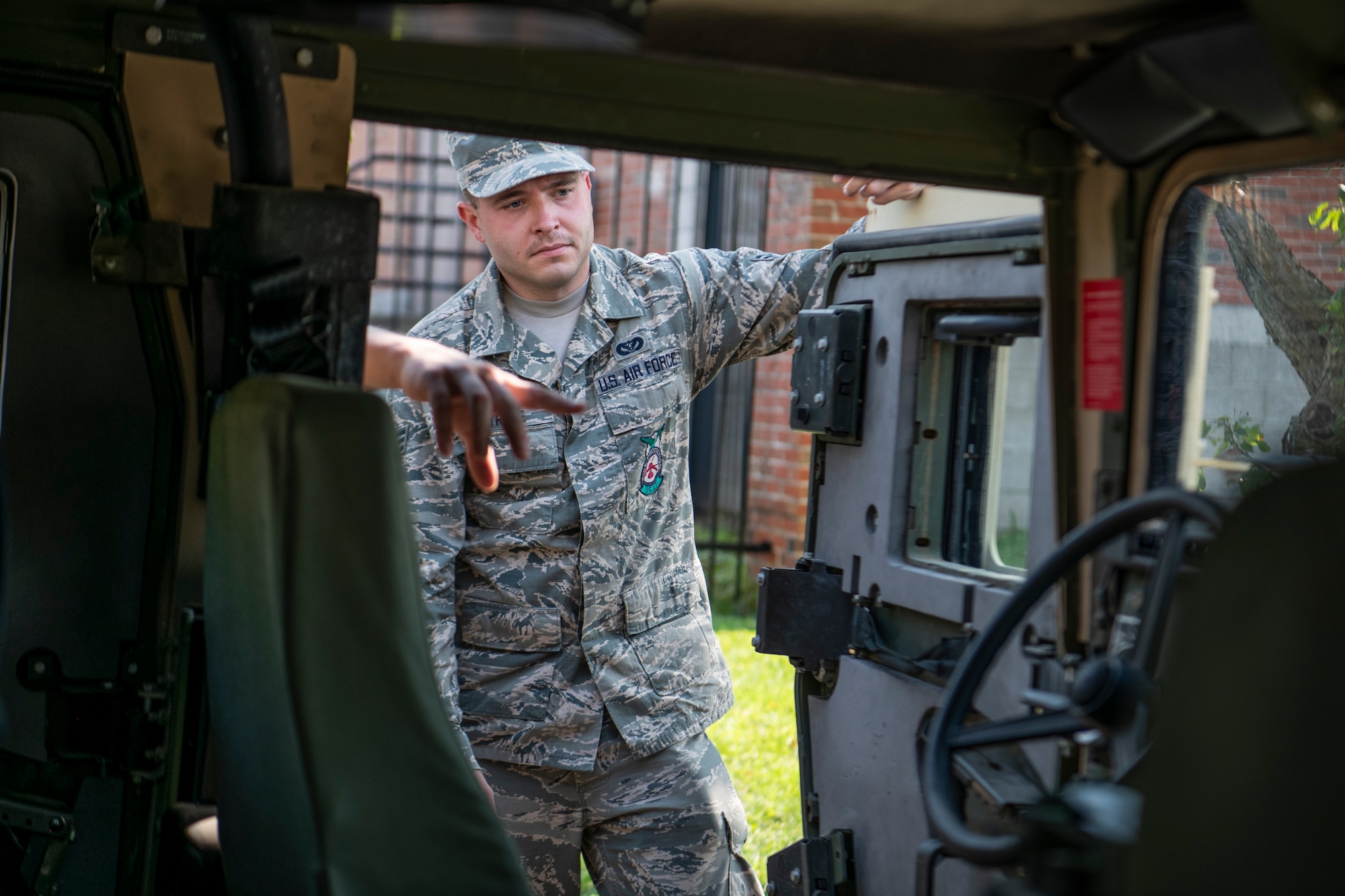 Citizen Airmen assigned to the 932nd Civil Engineering Squadron learn how to drive a Humvee during annual training on Scott Air Force Base, Illinois, August 25, 2020. Citizen Airmen train to drive the Humvee in order to be ready to deploy on short-notice and to be capable, combat-ready, and lethal Airmen. (U.S. Air Force photo Senior Airman Brooke Spenner)