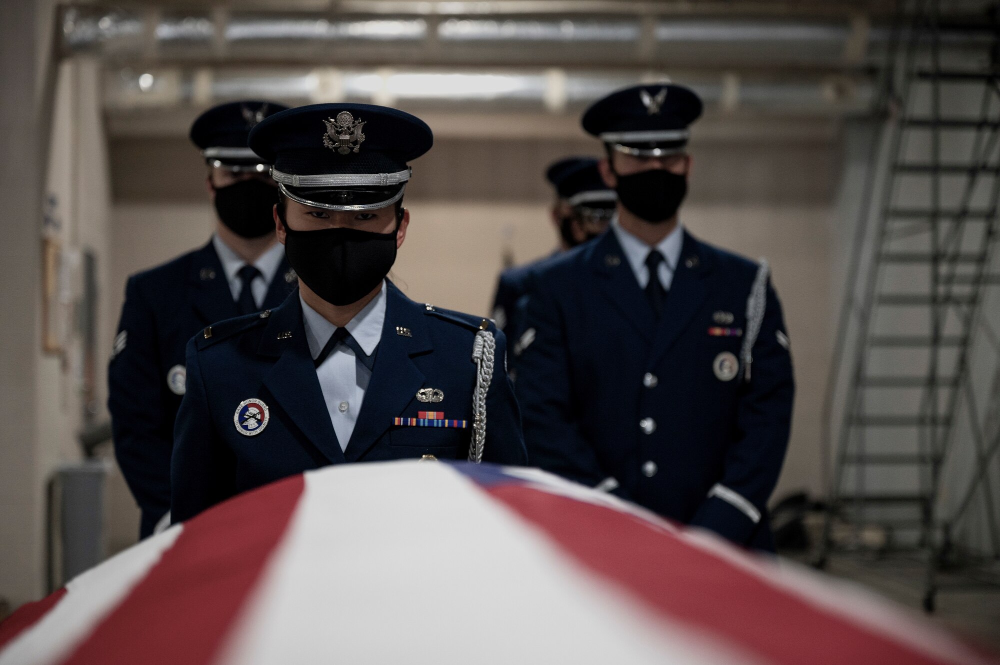 An Airman participates in a practice honor guard session