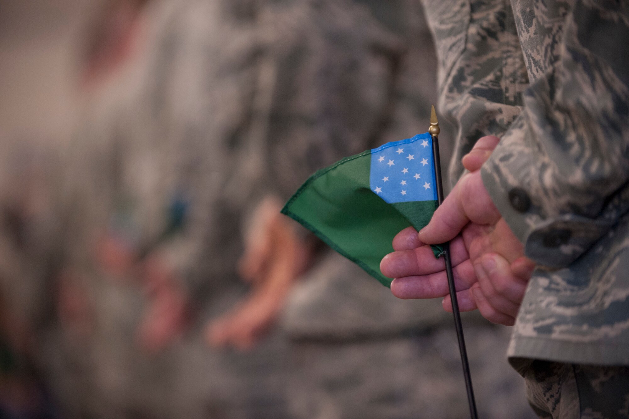 Image of Airman holding Green Mountain Boy battle flag