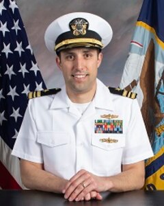 Official portrait Lt. Cmdr. Aaron M. Morrone, executive officer, Naval Computer and Telecommunications Station Guam (NCTS Guam).