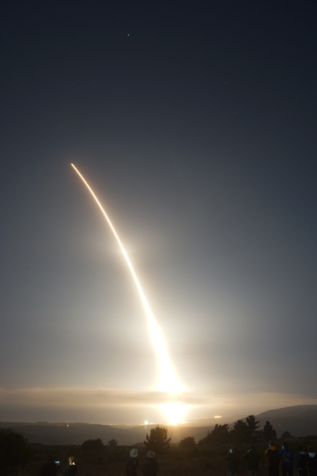 An Air Force Global Strike Command unarmed Minuteman III intercontinental ballistic missile launches during an operational test at 12:03 Pacific Daylight Time (Wednesday, September, 2020), at Vandenberg Air Force Base, California. ICBM test launches demonstrate the U.S. nuclear enterprise is safe, secure, effective and ready to defend the United States and its allies. ICBMs provide the U.S. and its allies the necessary deterrent capability to maintain freedom to operate and navigate globally in accordance with international laws and norms. (Courtesy photo by Connor Riley)