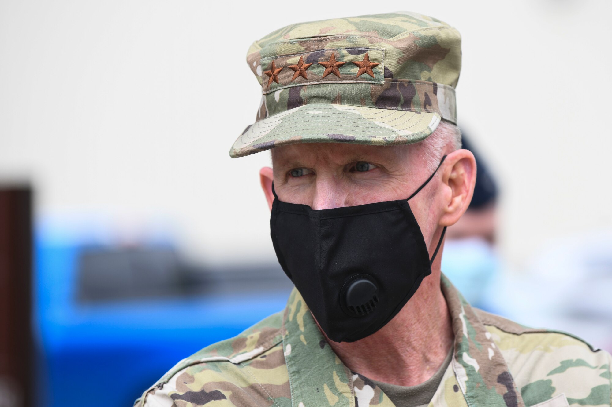 Gen. Stephen Wilson, Vice Chief of Staff of the Air Force, visited Offutt Air Force Base, Neb., Sept. 1, 2020. Wilson spoke with Airmen and received an update on COVID-19 response and flood recovery efforts. (U.S. Air Force photo by Staff Sgt. Jessica Montano)