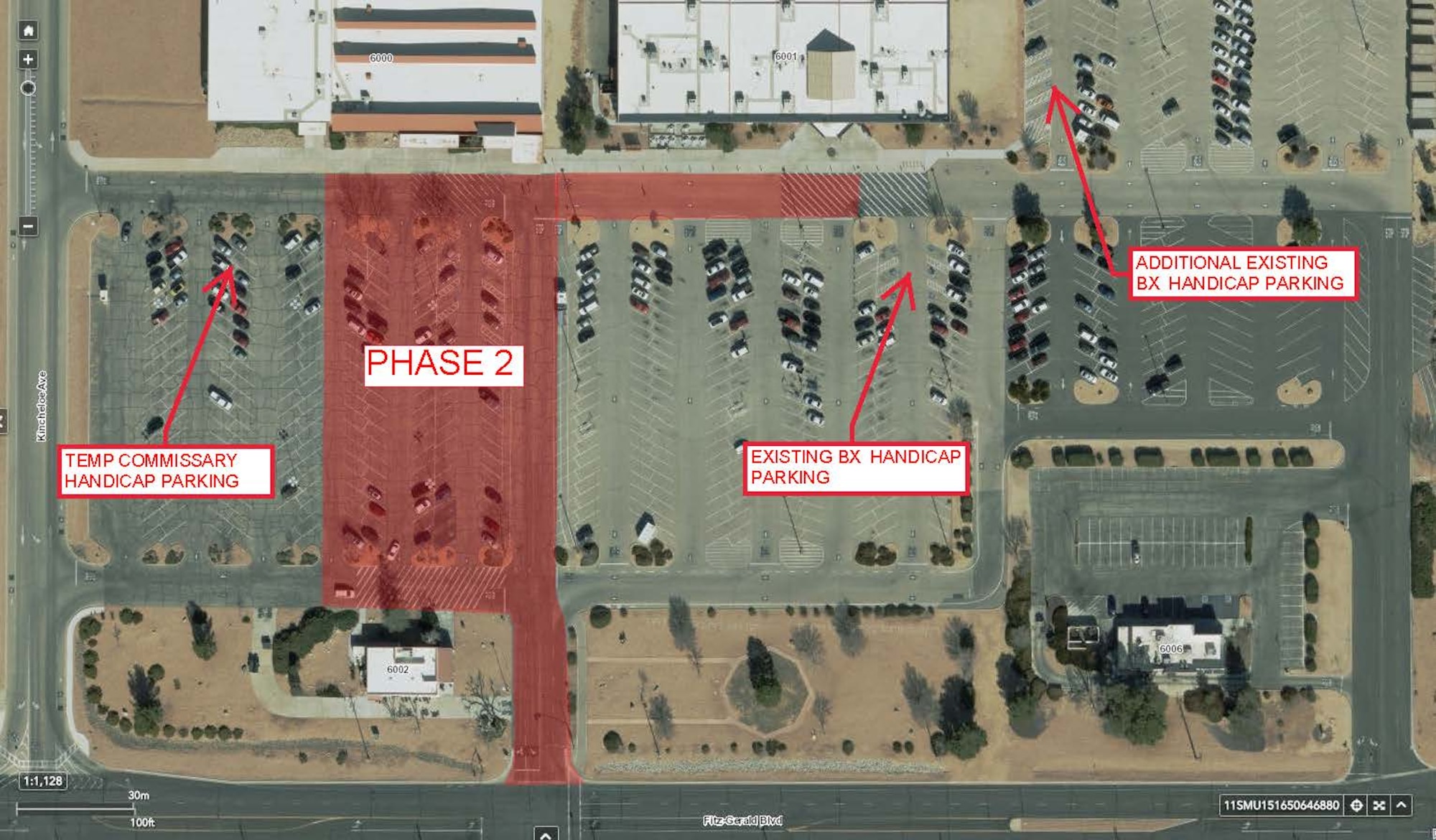 Overview of Phase 2 of the commissary and base exchange parking lot repair project. (Graphic courtesy of 412th Civil Engineer Group)