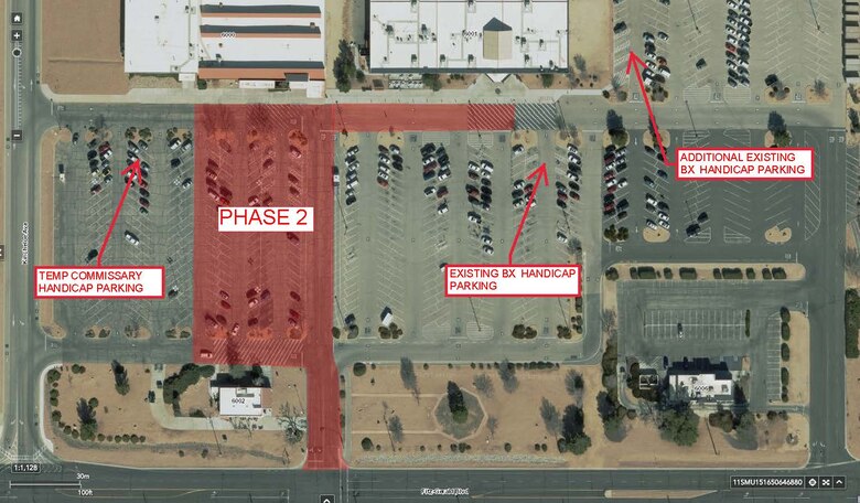 Overview of Phase 2 of the commissary and base exchange parking lot repair project. (Graphic courtesy of 412th Civil Engineer Group)