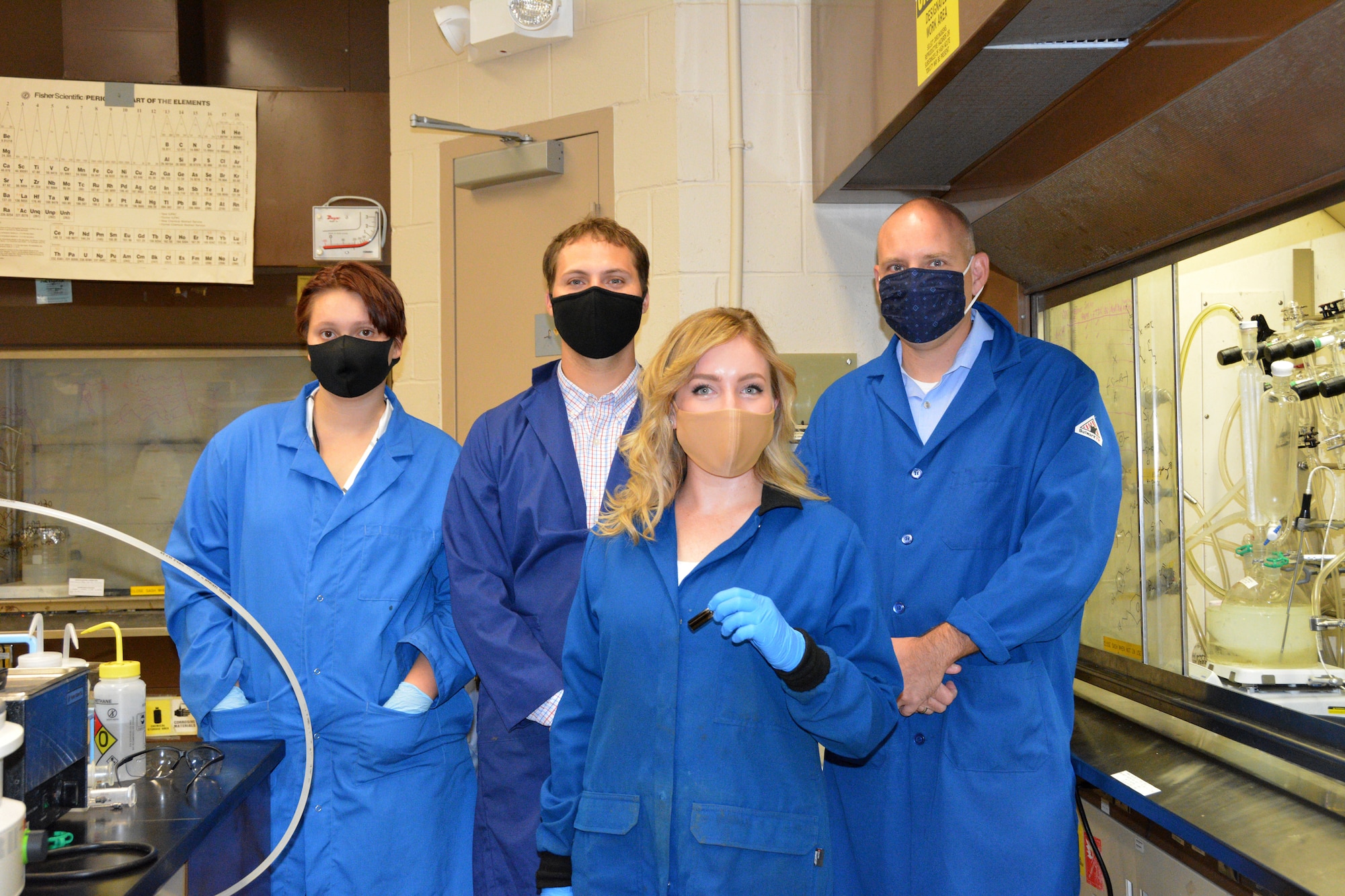 Members of the Ceramic Materials and Processing Research Team, from left to right: Ms. Christina Thompson, Dr. Dayton Street, Dr. Kara Martin and Dr. Matthew Dickerson. (U.S. Air Force photo/Karen Schlesinger)