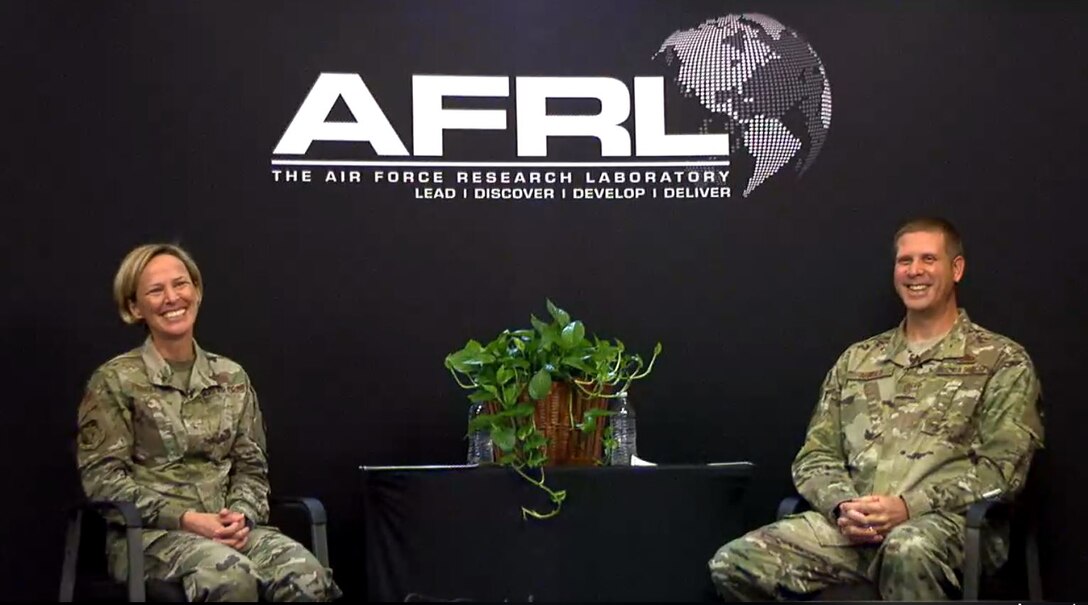 Brig. Gen. Heather Pringle, AFRL Commander, and Chief Master Sgt. Kennon Arnold, AFRL Command Chief, addressed questions during an AFRL virtual town hall event streamed live on AFRL’s Facebook page Aug. 21. During the event, Pringle announced her top three priorities as commander: to accelerate the AF S&T Strategy, to support the U.S. Space Force as one AFRL and to lead the best AFRL Team. (Courtesy photo)