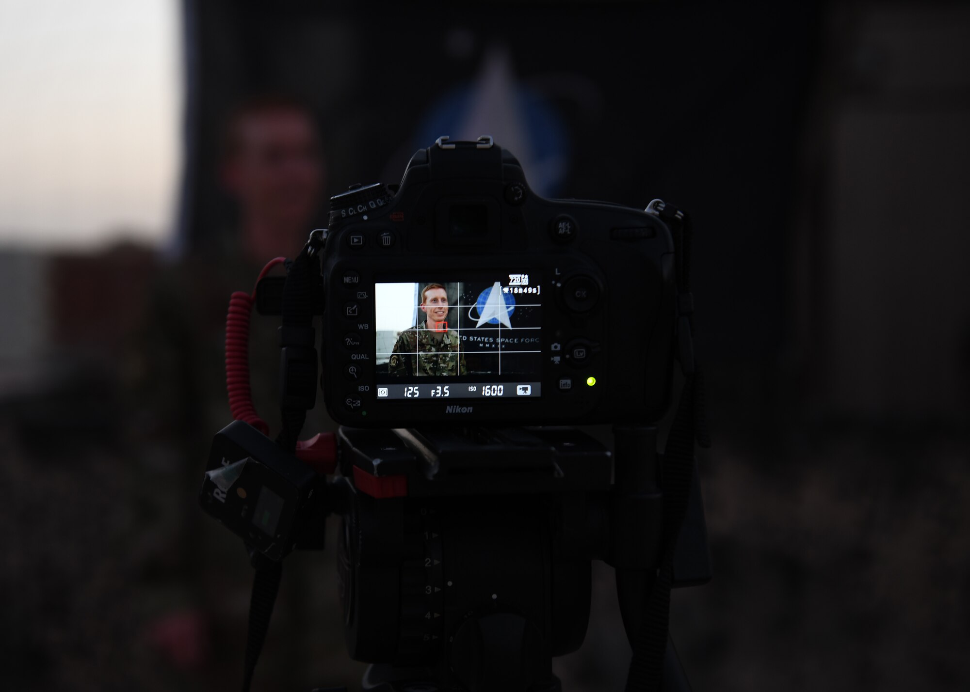 Col. Todd Benson, the U.S. Air Forces Central Command director of space forces, stands for an interview after leading enlistment and commissioning ceremonies for Airmen who became members of the Space Force at Al Udeid Air Base, Qatar, on Sept. 1, 2020. The Space Force is the United States' newest service in more than 70 years. (U.S. Air Force photo by Staff Sgt. Kayla White)