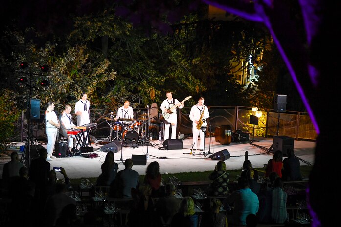 200830-N-XT273-0338 RAVELLO, Italy (Aug. 30, 2020) Navy Musicians assigned to the U.S. Naval Forces Europe Band’s Alliance Jazz Combo, based out of Naples, Italy, perform at the Ravello 2020 Music Festival in Ravello, Italy, Aug. 30, 2020.  As the U.S. Navy’s official band in Europe, the band performs throughout Europe, Africa, and Western Asia to enhance the morale and welfare of U.S. and Allied Forces personnel as well as improving international community relations among partner nations. (U.S. Navy photo by Chief Mass Communication Specialist Justin Stumberg)