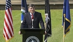 National Reconnaissance Office Director Dr. Christopher Scolese provides closing remarks during a U.S. Space Force induction ceremony at Fort Belvoir, Virginia, Sept. 2. More than 20 space operators assigned to the NRO took the Oath of Enlistment or Oath of Office, officially transferring them from the U.S. Air Force to the USSF, the Department of Defense’s newest military service.