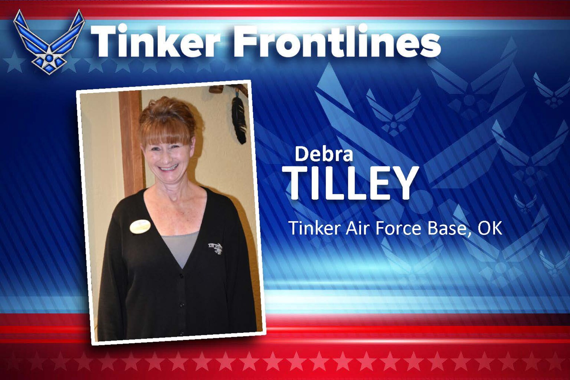 Graphic of Tinker Frontlines with photo of smiling woman
