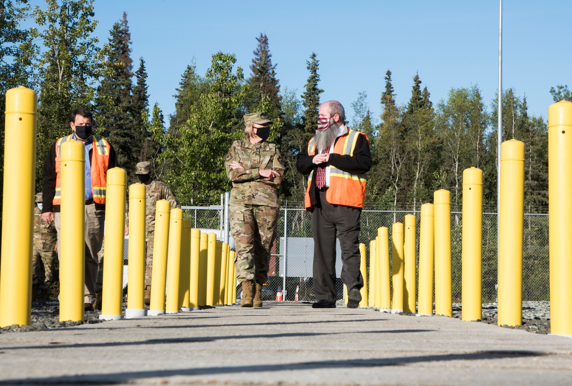 Barry Failor, 673d Civil Engineer Squadron deputy director of Joint Base Elmendorf-Richardson Doyon Utilities, highlights effective resiliency of JBER on-site emergency electrical generation to U.S. Air Force Col. Kirsten Aguilar, JBER and 673d Air Base Wing commander, during an immersion tour at JBER, Alaska, Aug. 28, 2020. Aguilar’s tour focused on the 673d CES Airmen and their role in supporting the joint base partnership on the installation.