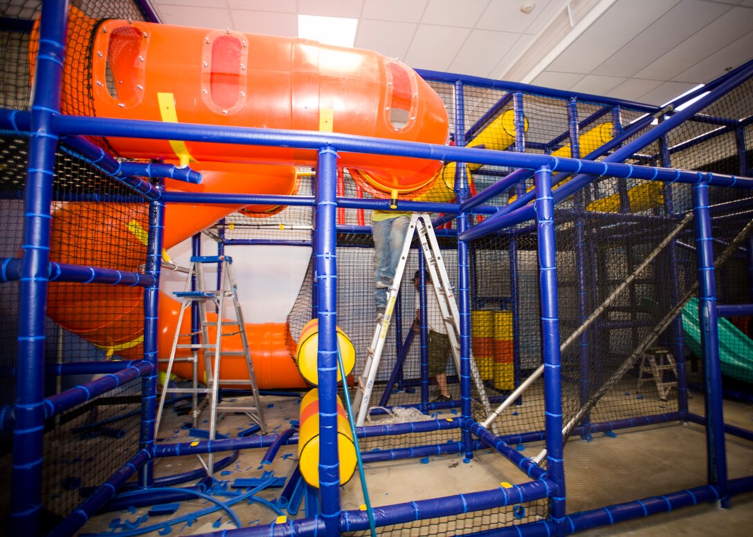 The indoor playground at the High Desert Lanes bowling center on Edwards Air Force Base, California, nears completion following extended planning and construction. (Air Force photo by Giancarlo Casem)