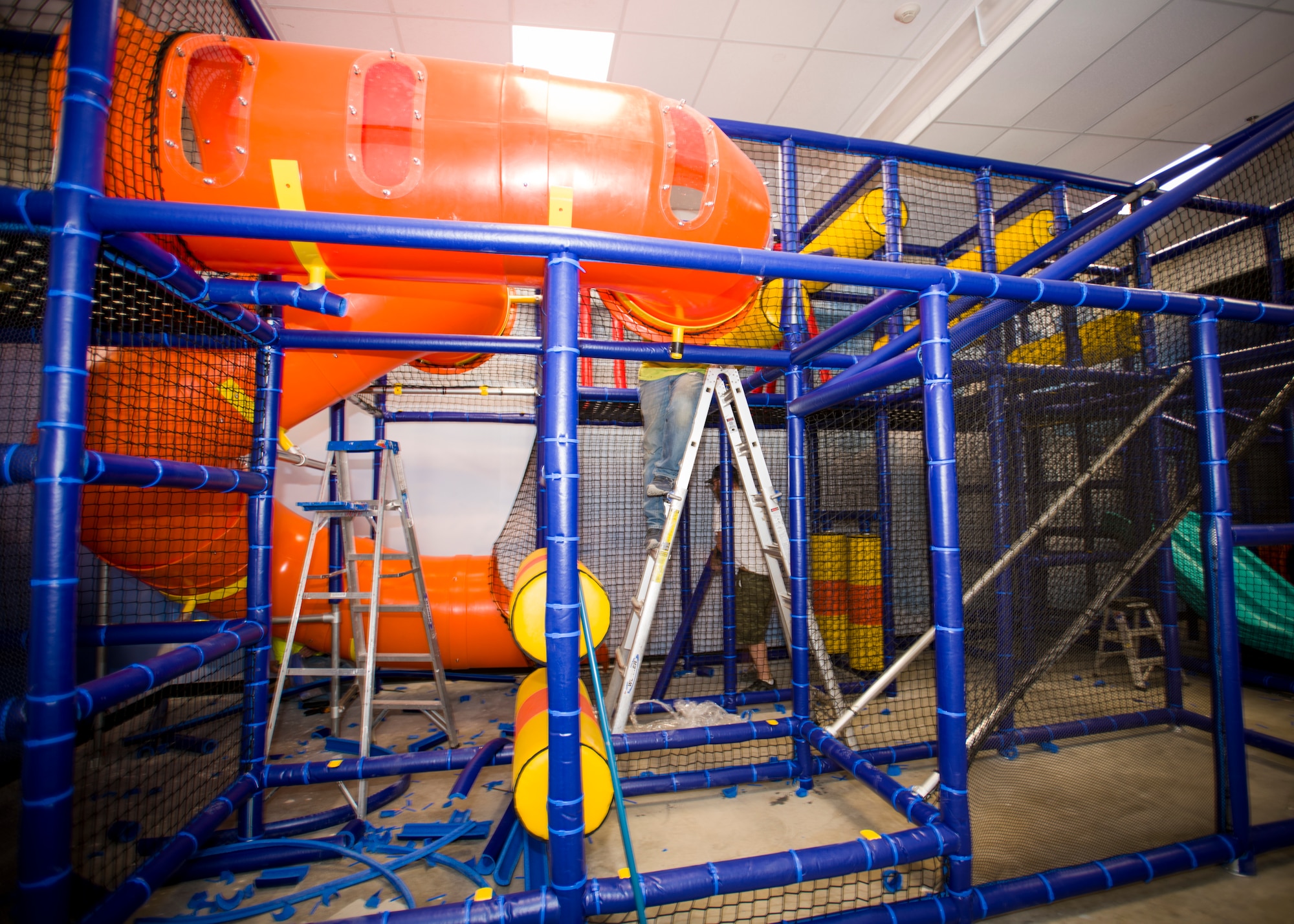 The indoor playground at the High Desert Lanes bowling center on Edwards Air Force Base, California, nears completion following extended planning and construction. (Air Force photo by Giancarlo Casem)