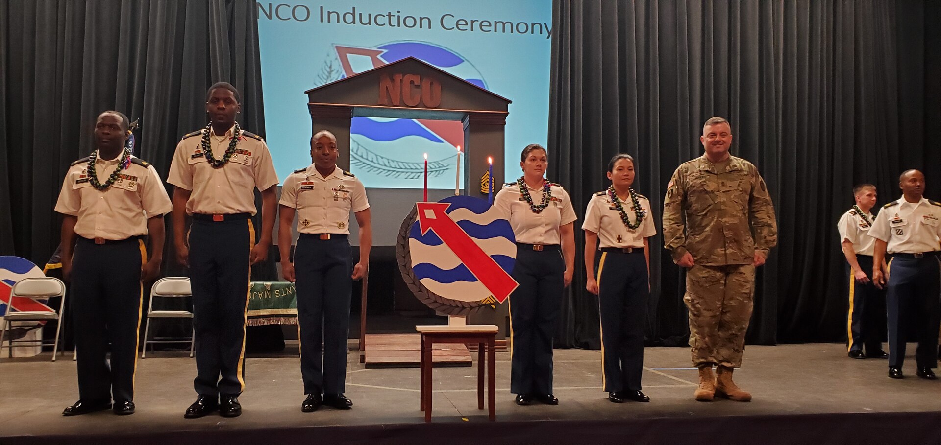 Public Healthy Activity – Hawaii held their first ever NCO Induction Ceremony in conjunction with Headquarters and Headquarters Battalion U.S. Army Pacific, March 13, 2020, in the Richardson Theater on Fort Shafter, Hawaii. Historically, the NCO Induction Ceremony celebrates newly promoted Soldiers joining the ranks of the professional NCO Corps, while also building upon the pride all members share. (Courtesy photo)