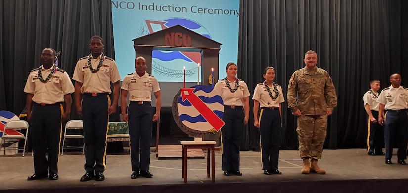 Public Healthy Activity – Hawaii held their first ever NCO Induction Ceremony in conjunction with Headquarters and Headquarters Battalion U.S. Army Pacific, March 13, 2020, in the Richardson Theater on Fort Shafter, Hawaii. Historically, the NCO Induction Ceremony celebrates newly promoted Soldiers joining the ranks of the professional NCO Corps, while also building upon the pride all members share. (Courtesy photo)