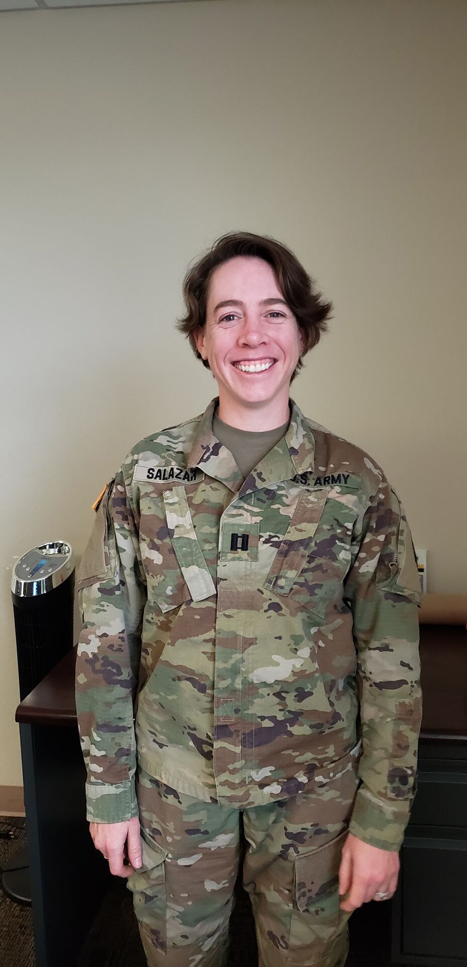 Capt. Peri Salazar, a U.S. Army Veterinary Corps First-Year Graduate Veterinary Education program intern with Public Health Activity-Fort Lewis, was one of three FYGVE interns from PHA-FL that developed a comprehensive capstone project as part of their yearlong internship. Their project focused on the One Health concept, and how human health care providers can help save the lives of military working dogs downrange. (Courtesy image)