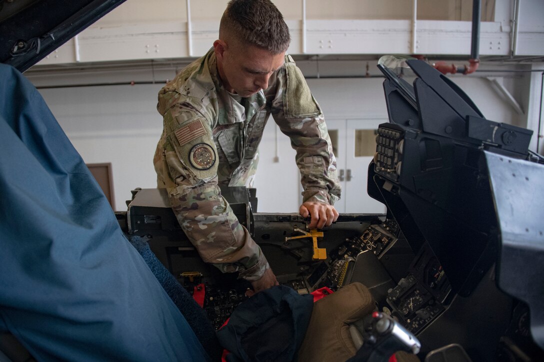 Airman 1st Class John Taylor Doolittle Jr. performs a safe-for-maintenance check