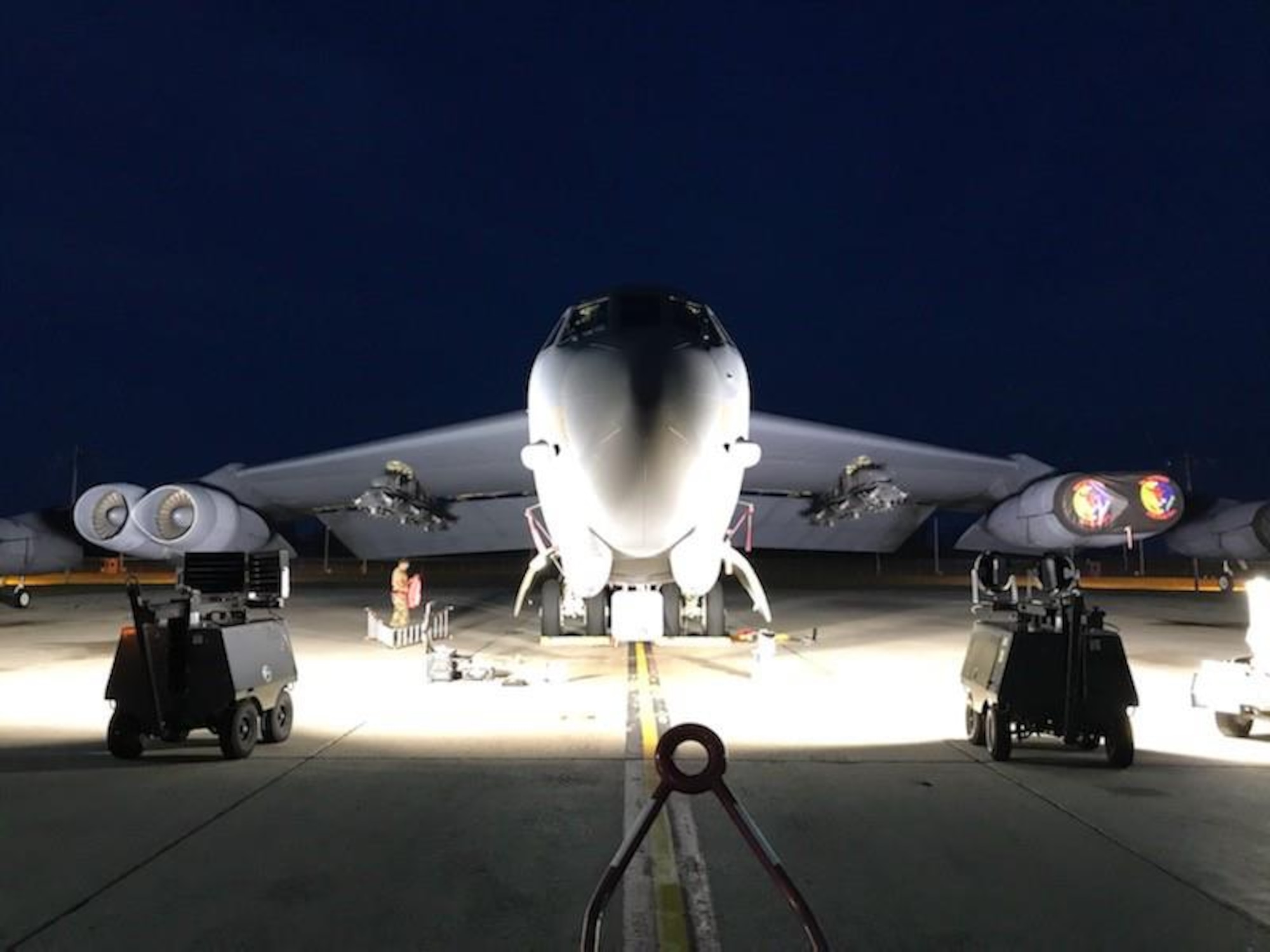 Side by side comparison of the two Light Emitting Diode fixture options. Per Master Sgt. Petersen both LED options were improvements over the legacy metal-halide fixtures. (U.S. Air Force photo/Master Sgt. Matthew Petersen)