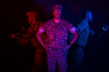 Sgt. Jourdan Roberson, a squad leader with Fox Company, 2d Battalion, 8th Marine Regiment, 2d Marine Division, poses for photo on Camp Lejeune, N.C., Sep. 2, 2020. “As a squad leader, I like to set the tone then let my team leaders control the show. This gives them leadership experience in problem-solving and networking,” said Roberson, a Chicago, Ill., native. According to his leadership, Robertson was nominated as 2d MARDIV’s Motivator of the Week for being well-rounded and embodying the characteristics of a rifleman while maintaining excellent physical fitness. He credited the Marines above him for helping tailor his leadership style and the Marines below him for accomplishing missions set before them. (U.S. Marine Corps graphic illustration by Lance Cpl. Jacqueline Parsons)