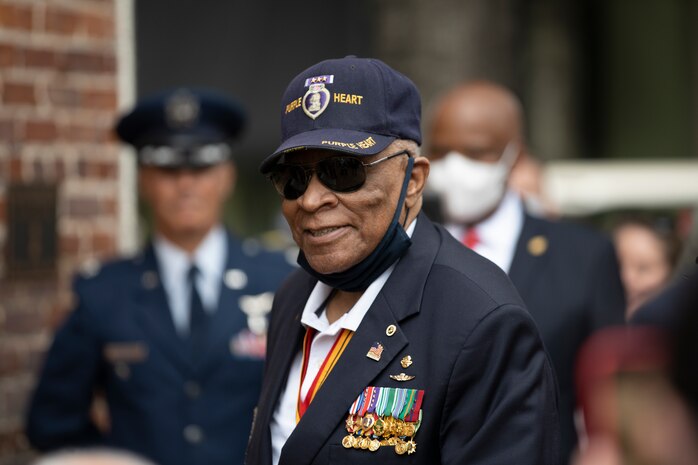 Retired Maj. James Capers Jr. smiles after a plaque was unveiled in his honor in his hometown of Bishopville, S.C., at the town’s Memorial Park, Aug. 29.