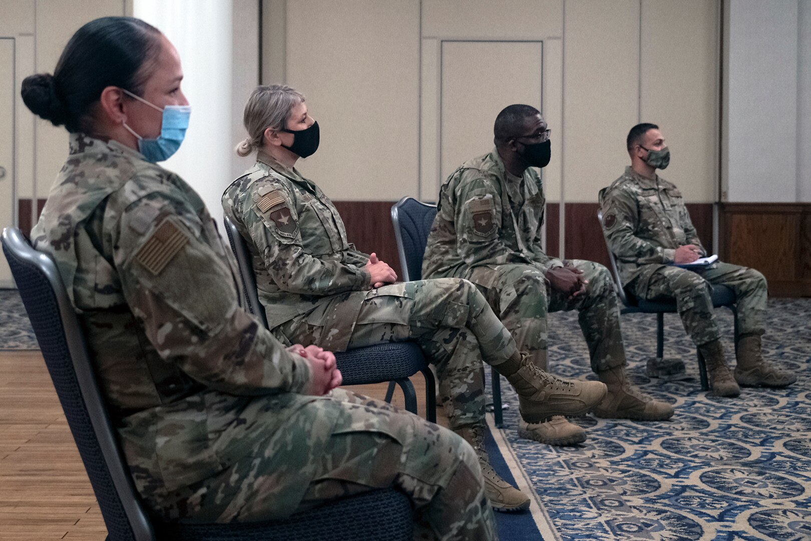 Brig. Gen. Caroline Miller, 502nd Air Base Wing and JBSA wing commander, and Command Chief Master Sgt. Wendell Snider met with a group of Airman and civilian employees to discuss “Unconscious Bias” during the command’s Tough Conversation Roundtable at Joint Base San Antonio-Randolph Aug. 25.