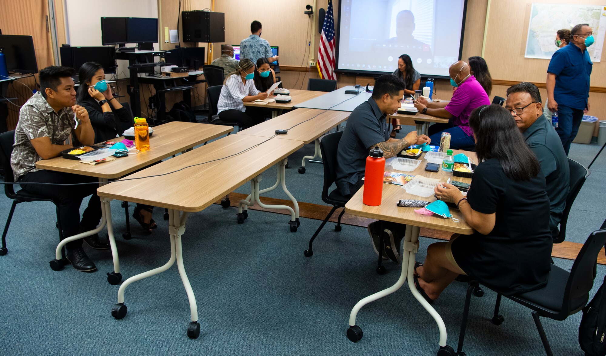 A photo of U.S. Air Force Reserve Citizen Airmen from the 624th Regional Support Group participating during a Yellow Ribbon predeployment event held at the 48th Aerial Port Squadron at Joint Base Pearl Harbor Hickam, Hawaii, Aug. 29, 2020.