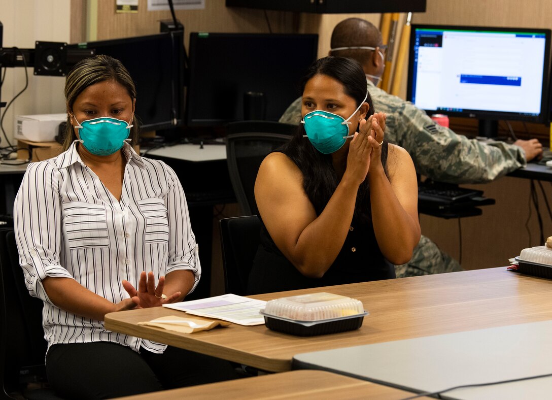 A photo of U.S. Air Force Reserve Citizen Airmen from the 624th Regional Support Group participating during a Yellow Ribbon predeployment event held at the 48th Aerial Port Squadron at Joint Base Pearl Harbor Hickam, Hawaii, Aug. 29, 2020.