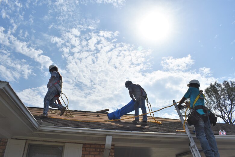 U.S. Army Corps of Engineers contractors in Lake Charles, Louisiana, installed reinforced plastic sheeting today, Sept. 5,  for the first home to benefit from Operation Blue Roof since Hurricane Laura. The program, managed by the U.S. Army Corps of Engineers for the FEMA Federal Emergency Management Agency, reduces further damage to property until permanent repairs can be made. This is a free service to homeowners. Parties affected by Hurricane Laura are encouraged to submit a Right-of-Entry application. To learn more about Operation Blue Roof and to apply, visit: https://www.usace.army.mil/BlueRoof/  (USACE Photos by Jessica Haas)