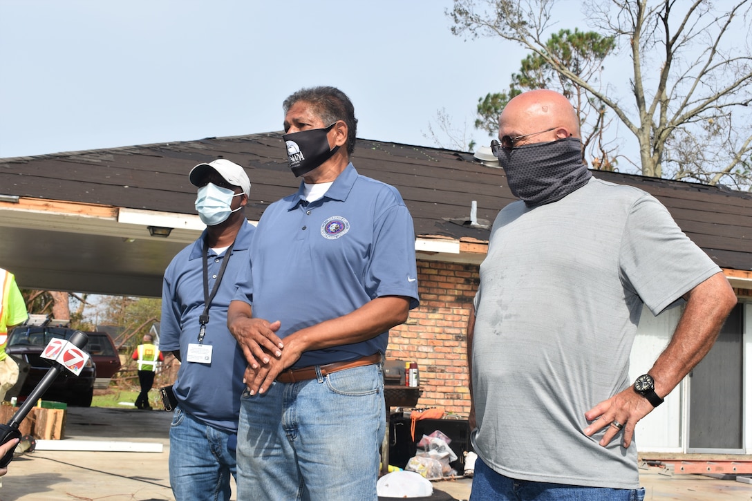 U.S. Army Corps of Engineers contractors in Lake Charles, Louisiana, installed reinforced plastic sheeting today, Sept. 5,  for the first home to benefit from Operation Blue Roof since Hurricane Laura. The program, managed by the U.S. Army Corps of Engineers for the FEMA Federal Emergency Management Agency, reduces further damage to property until permanent repairs can be made. This is a free service to homeowners. Parties affected by Hurricane Laura are encouraged to submit a Right-of-Entry application. To learn more about Operation Blue Roof and to apply, visit: https://www.usace.army.mil/BlueRoof/  (USACE Photos by Jessica Haas)