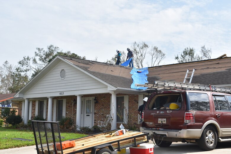 U.S. Army Corps of Engineers contractors in Lake Charles, Louisiana, installed reinforced plastic sheeting today, Sept. 5,  for the first home to benefit from Operation Blue Roof since Hurricane Laura. The program, managed by the U.S. Army Corps of Engineers for the FEMA Federal Emergency Management Agency, reduces further damage to property until permanent repairs can be made. This is a free service to homeowners. Parties affected by Hurricane Laura are encouraged to submit a Right-of-Entry application. To learn more about Operation Blue Roof and to apply, visit: https://www.usace.army.mil/BlueRoof/  (USACE Photos by Jessica Haas)
