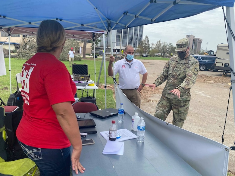 (IN THE PHOTO) The U.S. Army Corps of Engineers (USACE), Mississippi Valley Division (MVD) plays a key role in the response and recovery efforts to communities affected by Hurricanes. Part of that assistance includes providing temporary roofing. Pictured here is the Operation Blue Roof in-person Right-of-Entry sign-up station at the Lake Charles Civic Center. It is located alongside Veterans Memorial Blvd/N. Lakeshore Dr. (USACE photo by Jessica Haas)
