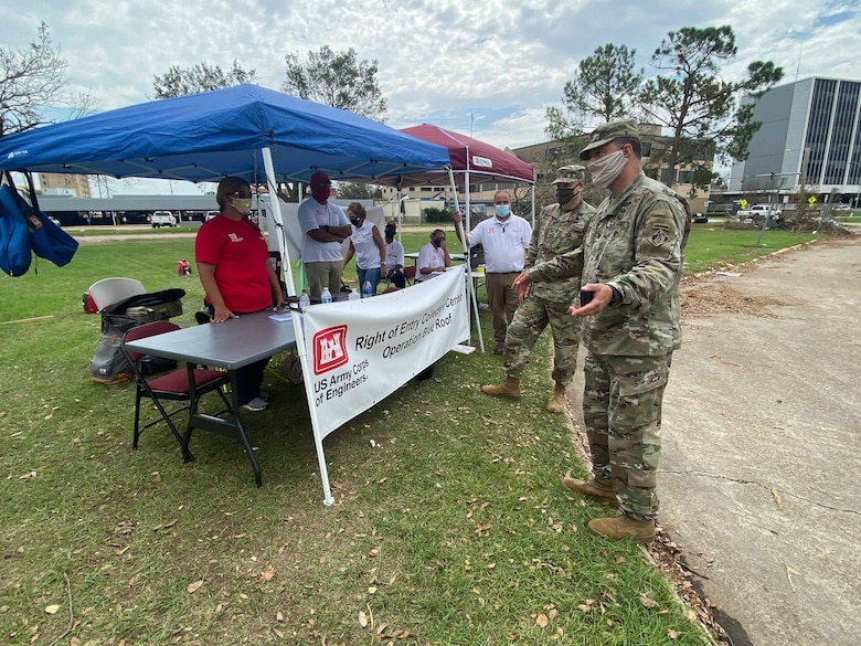 (IN THE PHOTO) The U.S. Army Corps of Engineers (USACE), Mississippi Valley Division (MVD) plays a key role in the response and recovery efforts to communities affected by Hurricanes. Part of that assistance includes providing temporary roofing. Pictured here is the Operation Blue Roof in-person Right-of-Entry sign-up station at the Lake Charles Civic Center. It is located alongside Veterans Memorial Blvd/N. Lakeshore Dr. (USACE photo by Jessica Haas)