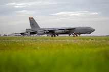 A b-52 taxis for take off