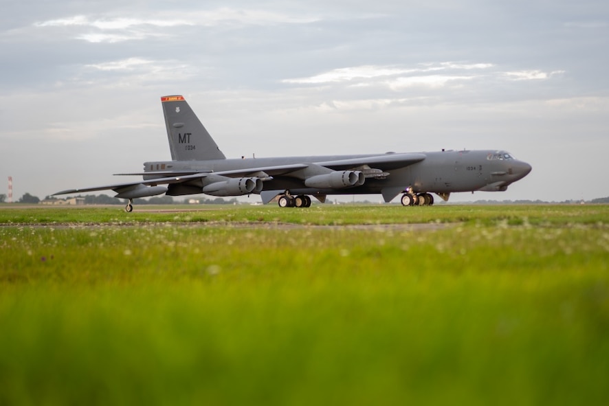A b-52 taxis for take off