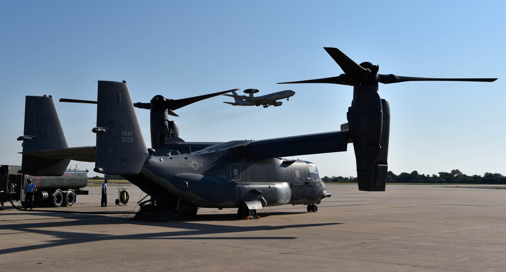 An E-3 Sentry Airborne Warning and Control System aircraft from Tinker Air Force Base, Joint Surveillance and Target Attack Radar System aircraft from Robins AFB, MQ-9 Reapers operated from Ellington Field Joint Reserve Base, MC-12s from the 137th Special Operations Wing, CV-22 Osprey and AC-130 Gunships from Cannon AFB, an MC-130H Combat Talon IIs from Hurlburt AFB and KC-135R Stratotankers from the 314th Air Refueling Squadron at Beale AFB participated in SENTRY REX 20-03. Sentry Rex is a joint-exercise hosted by the 552nd Air Control Wing, specializing in Combat Search and Rescue mission integration.