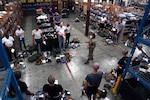 Airmen with the 81st Logistics Readiness Squadron help basic military training trainees from the 737th Training Wing Detachment 5 try on issued military clothing at the squadron’s warehouse at Keesler Air Force Base, Mississippi, Aug. 26, 2020. The squadron worked with different Air Education and Training Command units to support basic military training at Keesler by providing uniforms for trainees.