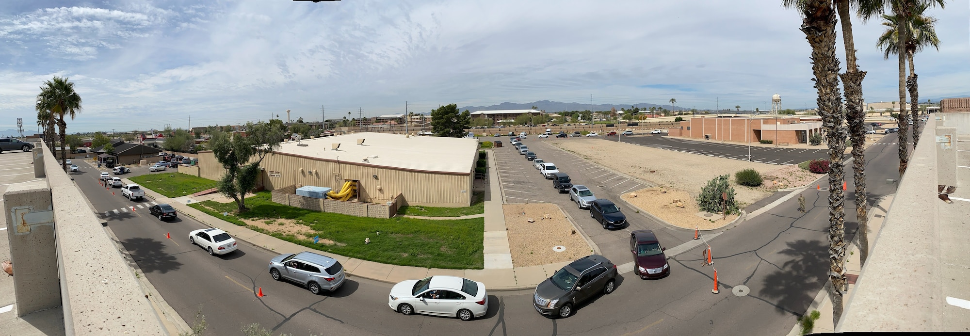 Patients wait in the 56th Medical Group Pharmacy drive-thru Aug. 24, 2020, at Luke Air Force Base, Ariz.