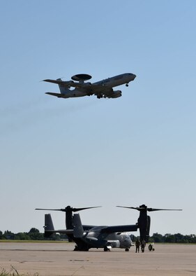 An E-3 Sentry Airborne Warning and Control System aircraft from Tinker Air Force Base, Joint Surveillance and Target Attack Radar System aircraft from Robins AFB, MQ-9 Reapers operated from Ellington Field Joint Reserve Base, MC-12s from the 137th Special Operations Wing, CV-22 Osprey and AC-130 Gunships from Cannon AFB, an MC-130H Combat Talon IIs from Hurlburt AFB and KC-135R Stratotankers from the 314th Air Refueling Squadron at Beale AFB participated in SENTRY REX 20-03. Sentry Rex is a joint-exercise hosted by the 552nd Air Control Wing, specializing in Combat Search and Rescue mission integration.