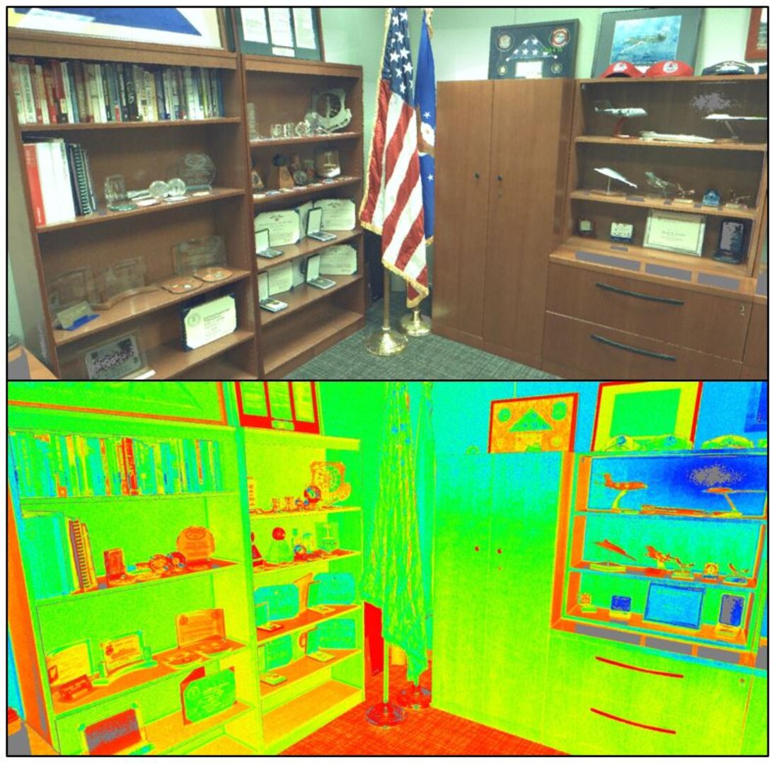 Photo and LiDAR scan of a leader’s office in the Air Force Civil Engineer Center taken during a 2015 geospatial proof of concept.